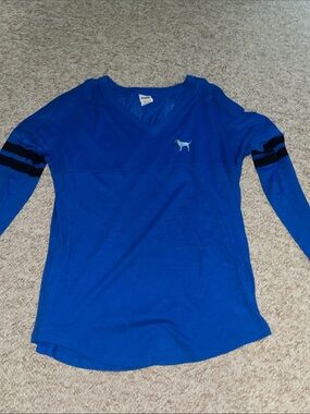 PINK Victoria's Secret Royal Blue Long-Sleeve V-Neck Tee